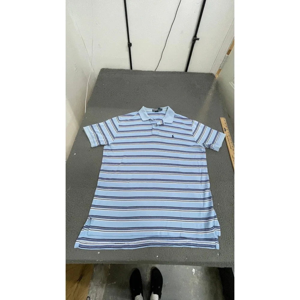 Polo Ralph Lauren Polo Shirt Mens L Blue Good Striped Short Sleeve Pony Logo